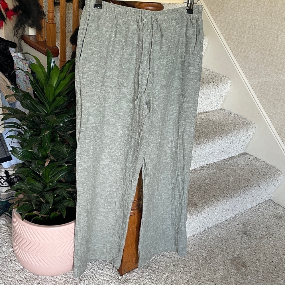 Rachel Zoe Linen Green Wide Leg Pants